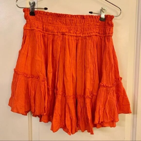 Free People Orange Red Hooked on You Halter Top Skirt Co-ord 2-Piece Set - Picture 9 of 12